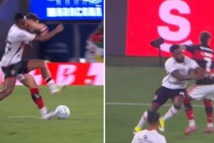 NA BRONCA! Vitória reclama da arbitragem após três lances de possíveis expulsões do Flamengo; assista