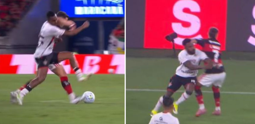 NA BRONCA! Vitória reclama da arbitragem após três lances de possíveis expulsões do Flamengo; assista